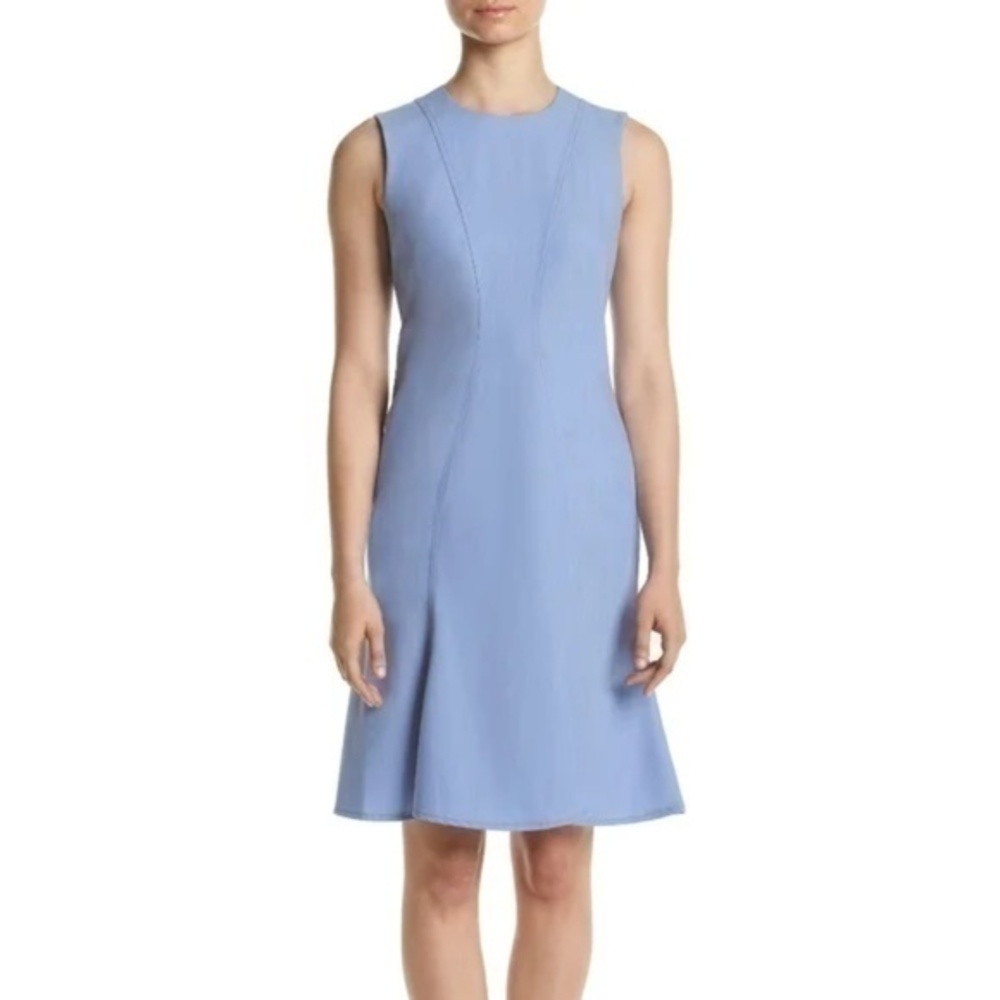 Calvin Klein Dress Blue Sleeveless Mermaid Hem Chambray Fit And Flare Size 8